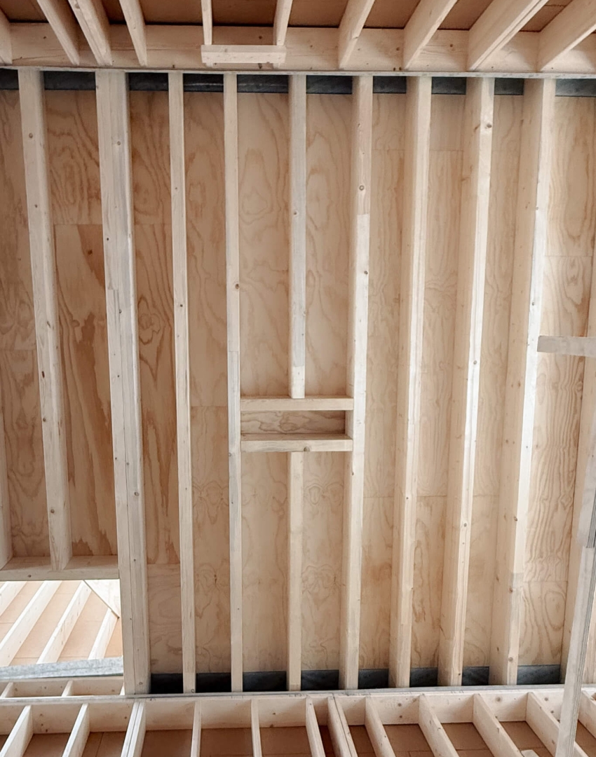 Houten plafondstructuur met spanten bovenaanzicht, optopping Gent