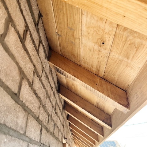 Detail aanbouw in houtskeletbouw, dakgebinte door Bosk Houtbow